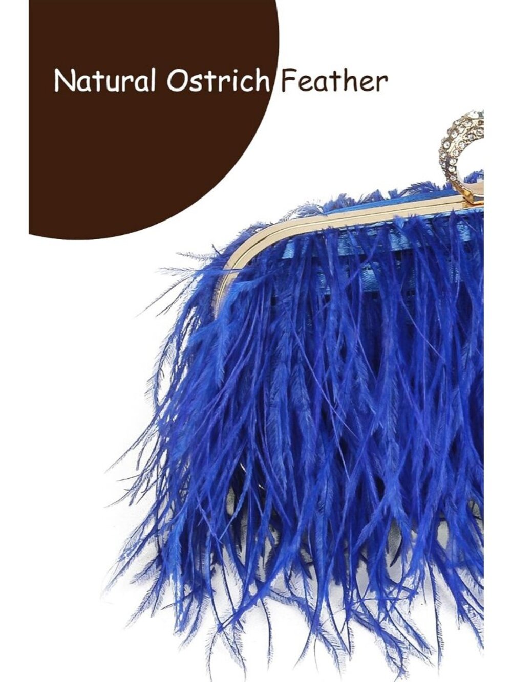 Women's Blue Natural Ostrich Feather Vintage Banquet Purse Evening Bag - Picture 4 of 6